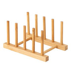HBlife Bamboo Dish Plate Bowl Cup Book Pot Lid Cutting Board Drying Rack Stand Drainer Storage Holder Organizer Kitchen Cabinet（Keep Dry） - color: Bamboo 4 Slots 1pcs