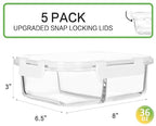[5-Pack,36 Oz]Glass Meal Prep Containers 2 Compartments Portion Control with Upgraded Snap Locking Lids Glass Food Storage Containers, Microwave, Oven, Freezer and Dishwasher (4.5 Cups, White) - color: White