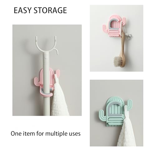 4 Pack Broom and Mop Holder Wall Mount，Cute Cactus Wall Utility Hooks No Drill Mop and Broom GripperDecorative Hanging Holder for Bathroom Kitchen