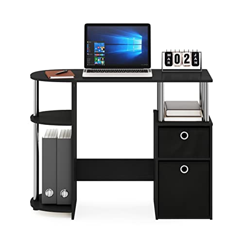 Furinno Jaya Simplistic Computer Study Desk, Americano/Chrome/Black - color: Americano/Stainless Steel/Black