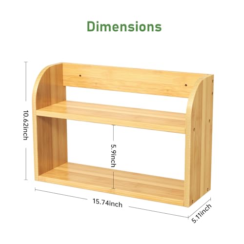 ROMGUAR CRAFT 2 Tier Bamboo Spice Rack, Countertop or Wall Mounting Wood Spice Jars Organizer Shelf for Kitche, Pantry (Natural) - color: Natural, size: 2 Tier
