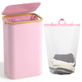 100L Laundry Hamper with Lid, Large Laundry Basket with Bamboo Handles, Clothes Hampers for Laundry with Removable Bag, Dirty Clothes Hampers for Bedroom Aesthetic, Pink - color: Pink
