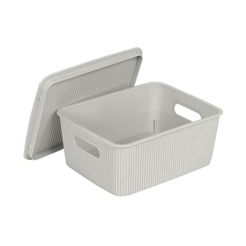 Glad Storage Baskets with Lids - Set of 6 Stackable Plastic Boxes with Handles - Decorative Shelf Organizer Bins for Bathroom and Closet, Grey, 1 Gallon - color: Grey, size: 1 Gallon