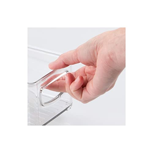 mDesign Plastic Bathroom Storage Container Bins w/ Handles - Closet, Cabinet, Vanity, Cupboard Shelf Organization, Hair Tools Accessory Organizer - Ligne Collection; Clear, 4x10x3 (Pack of 4) - size: 4 x 10 x 3 (Pack of 4)