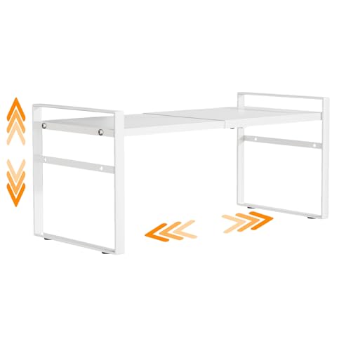 Expandable Cabinet Shelf Organizer Riser for Kitchen Pantry Cupboard Under Sink Countertop,kitchen cabinet shelf (white) - color: White
