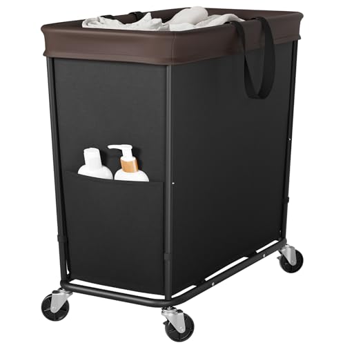 320L Laundry Basket with Wheels, 3-Section Rolling Hamper for Laundry, Extra Large Laundry Hamper with Wheels, Clothes Hamper Rolling Laundry Basket for Home, Bathrooms and Dorm(Black) - color: Black-3 Section, size: 320L
