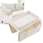 Sofa Armrest Organizer, Couch Side Pockets Chair Armrests Folding Arm Tray Hanging Bed Bag Bedside Storage Holder for Recliner Mattresses Remotes Phone Glasses Magazines with Slots(Creamy white) - color: Creamy white