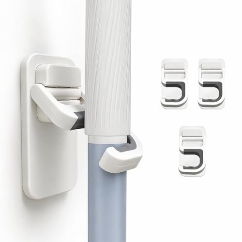 ALLICAVER 3 Pack Broom and Mop Holder Wall Mount, No-Drill Self Adhesive Gripper Hooks, Anti-Slip Organizer for Mop, Broom, Dustpan and Cleaning Tools