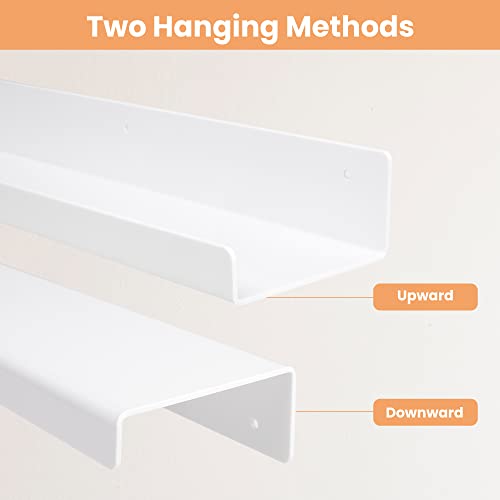 upsimples Acrylic Shelves for Wall Decor, 15" Display Shelf Perfume Organizer for Bathroom, Bedroom, Living Room, Floating Bookshelves for Kids, White, 4 Pack | for Kids, Display Shelf, Organizer, for Bathroom, Bedroom, Living Room Decor - color: White
