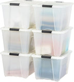 IRIS USA 54 Quart Stackable Plastic Storage Bins with Lids and Latching Buckles, 6 Pack - Pearl, Containers with Lids and Latches, Durable Nestable Closet, Garage, Totes, Tubs Boxes Organizing - size: 54 Qt, style: 6 Pack