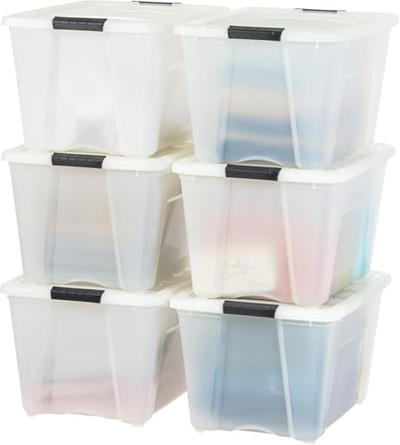 IRIS USA 54 Quart Stackable Plastic Storage Bins with Lids and Latching Buckles, 6 Pack - Pearl, Containers with Lids and Latches, Durable Nestable Closet, Garage, Totes, Tubs Boxes Organizing - size: 54 Qt, style: 6 Pack