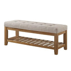 24KF Large Rectangular Upholstered Tufted Linen Fabric Ottoman Bench, Padded Bench with Solid Wood Shelf-Linen - color: Linen-bench, size: 16"D x 44"W x 18"H