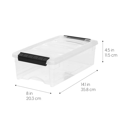 IRIS USA 6 Quart Stackable Plastic Storage Bins with Lids, 3 Pack - BPA-Free, Made in USA - See-Through Organizing Solution, Latches, Durable Nestable Containers, Secure Pull Handle - Clear/Black - color: Clear, size: 6 Qt, style: 3 Pack