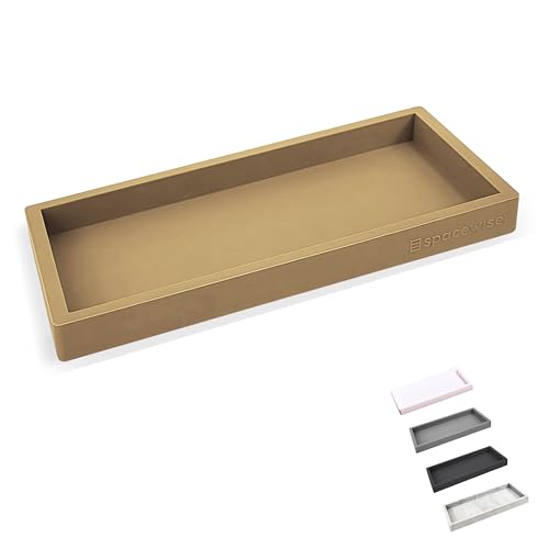 Spacewiser Countertop and Vanity Tray – Small 7.7" Silicone Soap Dispenser Trays, Flexible Bathroom Trays, Dish Soap Holder Kitchen Counter Caddy, Organizer Sink Tray for Soaps Bottles, Sponge, Keys - color: Latte Tan, size: Small 7.7”