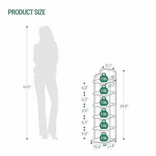 Hzuaneri Vertical Shoe Rack, Shoe Shelves, Wood Shoe Organizer for Closet, Entryway, Shoe Tower for Small Spaces, Free Standing, Adjustable, with 2 Hooks, 6 Tier Black SR04204B - color: Black, size: 6 Tier(11.8"D x 10.4"W x 39.8"H)