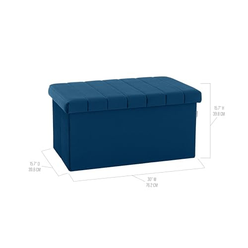 Seville Classics Cushioned Fabric Ottoman Hidden Storage Chest Footrest Chair, Padded Seat for Bedroom, Dorm, Loft, Living Room, Entryway, Hallway, Blue Velvet, 30" Bench - color: Blue Velvet, size: 15.7"D x 30"W x 15.7"H