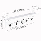 SMIBUY Coat Hooks with Shelf Wall-Mounted, 29.2 Inch Entryway Coat Rack for Wall, Bamboo Hanging Shelf with 5 Double Metal Hooks for Bathroom, Bedroom, Kitchen, Living Room (White + Black) - color: White + Black