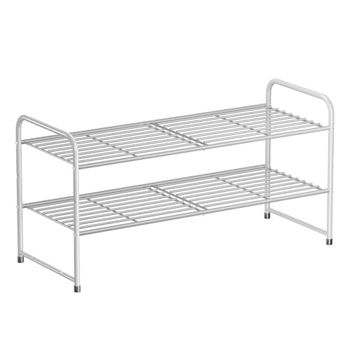 SUFAUY 2-Tier 33" Wide Shoe Rack, Closet Metal Wire, Stackable, Gray - color: Grey, size: 2 Tier