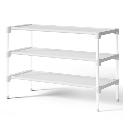 Kitsure Shoe Rack - Non-Woven Shoe Rack Shelf, Shoe Organizer for Closet, Entryway, Garage & Corridor, Stackable Shoe Shelves, 27.5" Wide - 3 Tier, White - color: White, size: 27.5" Wide - 3 Tier