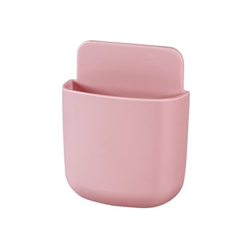 1Pcs Multi-Purpose Adhesive Wall Mounted Storage Box No-Drill Plastic Organizer for Remote Control Phone and Small Items Compact Space Saving Design(Pink) - color: Pink