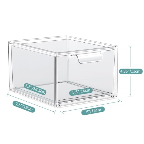 SpaceHacks 6 Pack Stackable Makeup Organizer and Storage, Acrylic Organizers，Clear Plastic Storage Drawer with Pull-Out Handles for Vanity, Undersink, Kitchen Cabinets, Pantry - color: Clear, size: 6 Pack