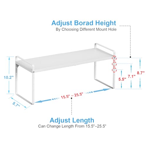 15.5 to 25.5 Inch Expandable Kitchen Cabinet Organizer Shelf, 30 LBS Heavy Duty Stackable Kitchen Counter Storage Shelves Organizers, 2 Pack Adjustable Small Storage Shelf Rack For Cabinet Cupboard - color: White, size: 2 Pack:15.5"-25.5"Long