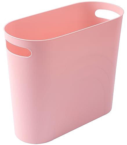 rejomiik Small Trash Can, 3.5 Gallon Slim Garbage Can Plastic Waste Basket with Handles Container Bin for Narrow Spaces Bathroom, Bedroom, Kitchen, Office at Home, Rosette Pink - color: Rosette Pink, size: 1 pack