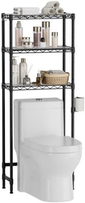 Golpart 3-Tier Over The Toilet Storage Shelf,Heavy Duty Adjustable Metal Bathroom Rack with Toilet Paper Holder & Hooks,Space-Saving Organizer for Bathroom,10”D x 24”W x 66”H,Black - size: Black-3-Tier-10"D x 24"W x 66"H