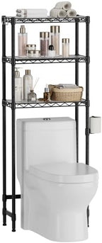 Golpart 3-Tier Over The Toilet Storage Shelf,Heavy Duty Adjustable Metal Bathroom Rack with Toilet Paper Holder & Hooks,Space-Saving Organizer for Bathroom,10”D x 24”W x 66”H,Black - size: Black-3-Tier-10"D x 24"W x 66"H