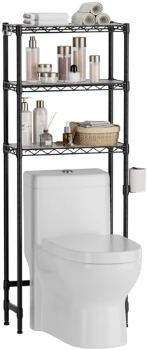 Golpart 3-Tier Over The Toilet Storage Shelf,Heavy Duty Adjustable Metal Bathroom Rack with Toilet Paper Holder & Hooks,Space-Saving Organizer for Bathroom,10”D x 24”W x 66”H,Black - size: Black-3-Tier-10"D x 24"W x 66"H