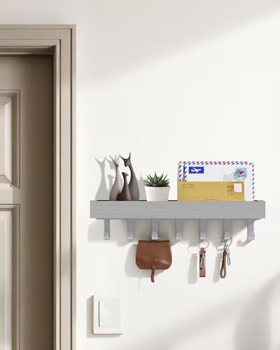 Key Holder Wall Mount Adhesive Magnetic - Hanging Key Hooks with Mail Organizer Tray for Wallet House Accessories - Keys Rack with Shelf for Camper Entryway Door Home Living Room Decor Grey Large - color: Gray, size: Large