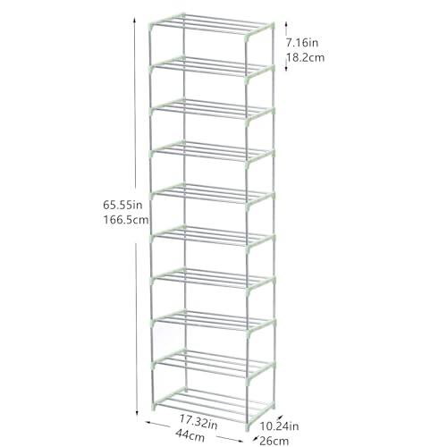 Jucaifu Stackable Small Shoe Rack, Entryway, Hallway and Closet Space Saving Storage and Organization (10-Tier, Green) - color: Green, size: 10-Tier