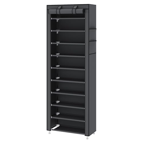 UDEAR 10-Tier Free Standing Shoe Rack Sturdy Shoe Rack Organizer for Closet Entryway Stackable Shoe Shelf with Dustproof Cover,Grey - color: Grey