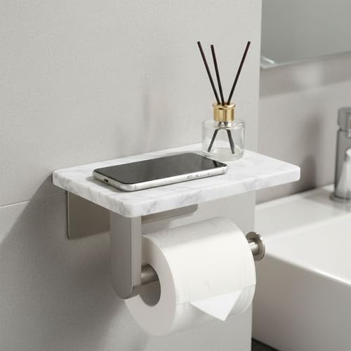 Toilet Paper Holder with Natural Marble Shelf for Bathroom Washroom,Wall Mounted Tissue Holder Suitable for Mega Roll (Brushed Nickel,Small 6.7 * 4.3 in) - color: Brushed Nickel, size: Small 6.7 * 4.3 in
