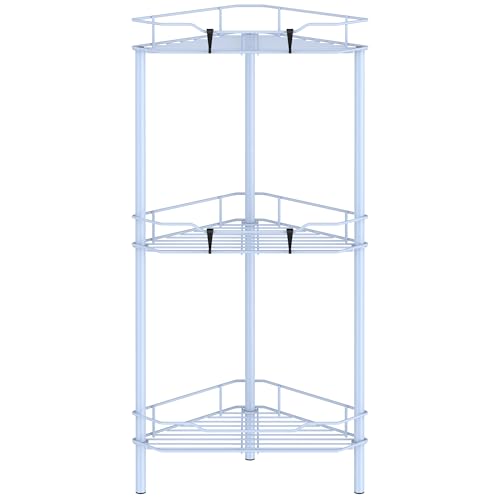 HuggieGems 3 Tier Floor Standing Corner Shower Caddy Organizer Shelf with Hooks, Bathroom Shelves Stand Rack, Blue - color: Blue, size: 3 Tier
