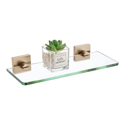KOKOSIRI Glass Shelf Bathroom Hardware Kitchen Rack 12-Inch Floating Wall Shelves for Living Room, Shower Storage Champagne Bronze Steel B1107CPG-L12 - color: Champagne Bronze, size: 12-Inch