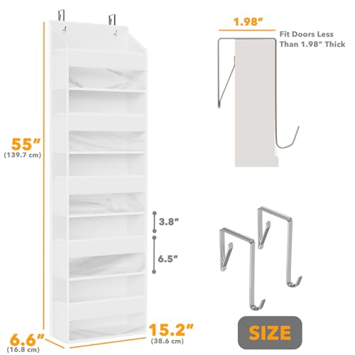 SpaceAid 2 Pack Over The Door Organizer with 5 Large Pockets and 10 Mesh Side Pockets, 5 Layers Door Organizer Hanging with Clear Window for Bedroom, Bathroom, Pantry and Nursery, White - color: White, size: 2 Pack