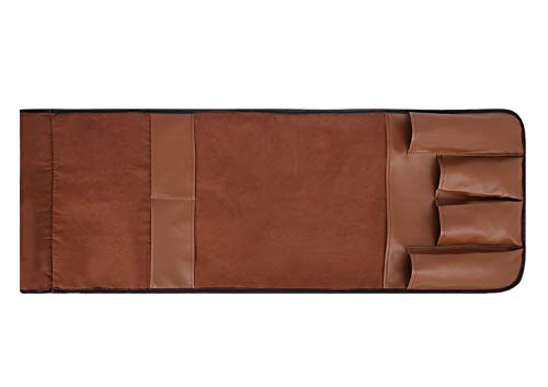 Luxury Leather Sofa Armrest Organizer, Non-slip Couch Sofa Chair Caddy with 5 Pockets for Phone, Book, Magazines, Tablet, Remote Control Holder Recliner Couch Tidy Hanging Storage Bag Arm Chair Tray - color: Brown, Luxury Leather
