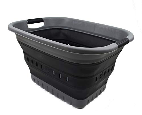 SAMMART 37L (9.77 gallon) Collapsible Plastic Laundry Basket - Foldable Pop Up Storage Container/Organizer - Space Saving Hamper/Basket (1, Grey/Black) - color: Grey/Black