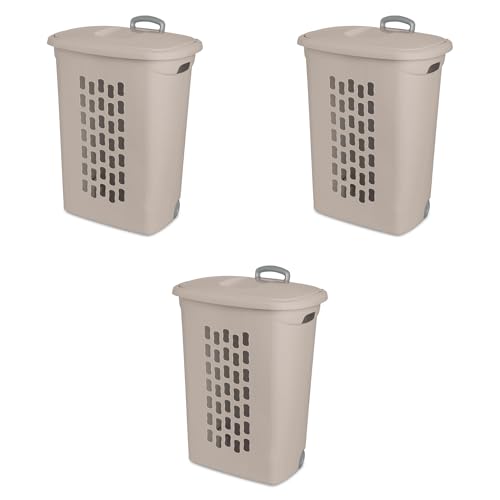 Sterilite 3-Pack Ultra Wheeled Hamper, Plastic Rolling Laundry Basket, Gray Pumice - Portable Clothes Carrier with Flip-Top Lid and Retractable Handle for Home, Apartment, and Dorm - color: Gray Pumice