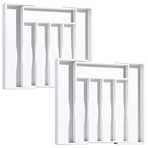 Kitchen Silverware Drawer Organizer and Storage Utensilios De Cocina Modernos Soporte Para Cucharas Trastes De Cocina Organizadores Platos Para Gabinetes Cajones Decoración Organizador Para Utensilios - color: White, size: 7 Slots Expandable-2PC
