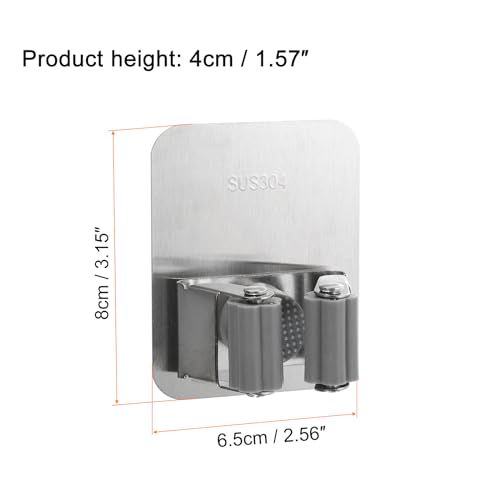 uxcell 2pcs Mop Broom Holder Wall Mount, 304 Stainless Steel Mop Holder Self Adhesive Broom Hanger with Screws, Suitable for Bathroom, Laundry Room, Grey - color: Grey