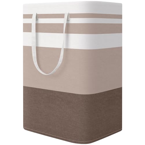 StorageRight Large Collapsible Laundry Basket Hamper with Easy Carry Handles，Freestanding Clothes Hampers for Laundry, Bedroom, Dorm, Towels, Toys, 75L, Khaki - color: Khaki, size: 75L