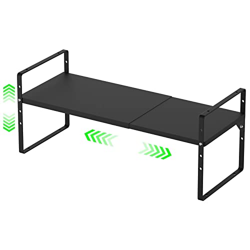 Expandable Kitchen Cabinet Storage Shelf, Stackable Metal Pantry Storage Shelves Organizer, Adjustable Height Counter Spice Rack for Kitchen Cabinet, Countertop, Pantry and Office - color: Black-1pack, size: Large - L16.5-27'' * W10.2'' * H9.6''