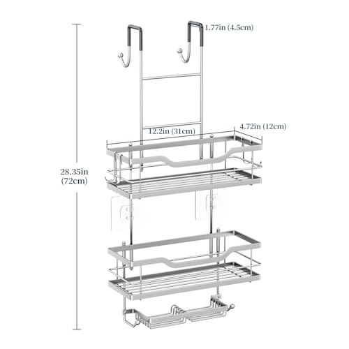 Consumest Over The Door Shower Caddy - 3 Tier Shower Shelves Hanging with Soap Holders, Large Capacity Shower Organizer with 6 Hooks, Bathroom Rack and Storage, Silver - color: Silver, size: 3 Tier