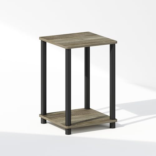 Furinno Turn-N-Tube Night Stand, 2-Tier Open Shelf Design Nightstand, Toolless Bedside Table, End Table, Side Table, for Bedroom, Closet, Dorm, French Oak - color: French Oak/Black, size: 2-Tier, Round Tubes, style: 1-Pack