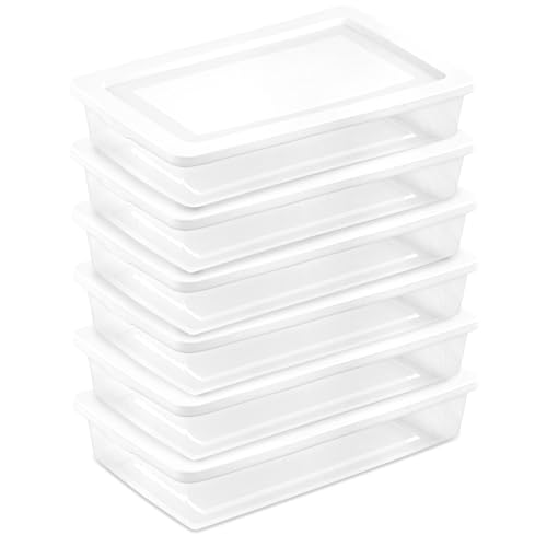 Sterilite 6 Pack Storage Box, 41 Quart Stackable Tote, Clear Plastic Container with Secure Snapping Lids for Home and Office Organization, White - size: 41 Quart, style: 6