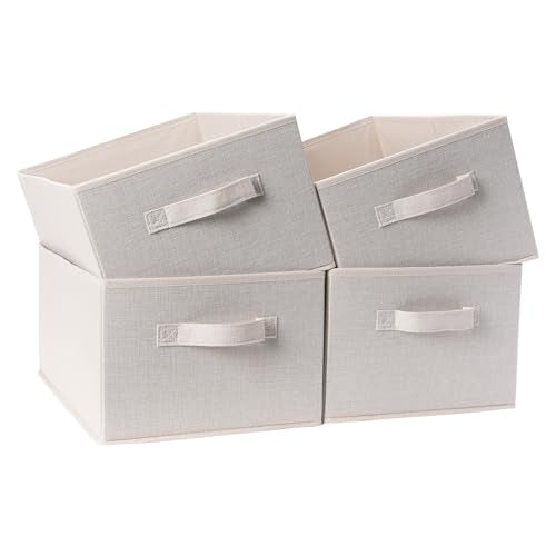 BOMKEE Clothings Collapsible Storage Bins, Foldable Organizers and Storage Baskets Cube Storage Bin for Bedroom Living Room (4 Pack) (Flaxen, 15.4x11.4x7.9inch) - color: Flaxen, size: 15.4x11.4x7.9inch