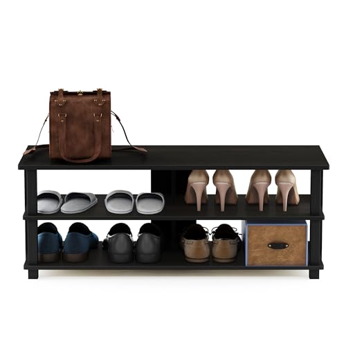 Furinno Turn-N-Tube Shoe Rack, 3-Tier Shoe Organizer, Compact Shoe Storage with Open Shelves, 15.5 x 41.1 x 15.8, Easy Assembly, for Closet Entryway, Office, Garage, Espresso/Black - color: Espresso/Black, size: 3-Tier (41.1"W)