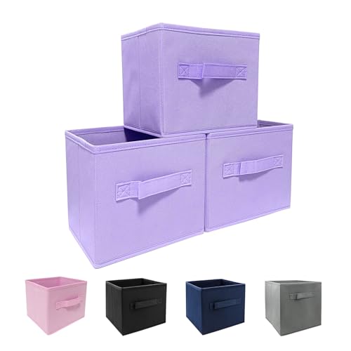 EBIGIC Purple Storage Bins [3 Pack] 9.0"x7.5"x7.5",Mini Storage Box Fabirc Foldable Closet Toy Organizer Collapsible Cloth - color: Purple 3Pack, size: 9”x 7.5”x 7.5”